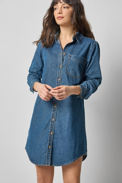 Button Down Shirt Dress in Blue Denim