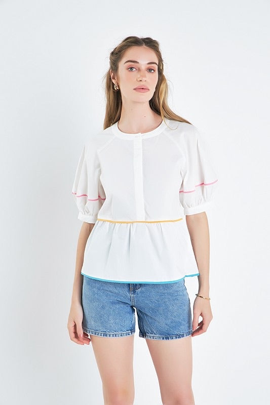 Piping Detailed Blouse in Ivory