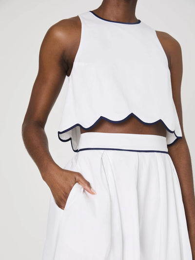 Alexis Cotton Scallop Midi Skirt in Summer White/Marine