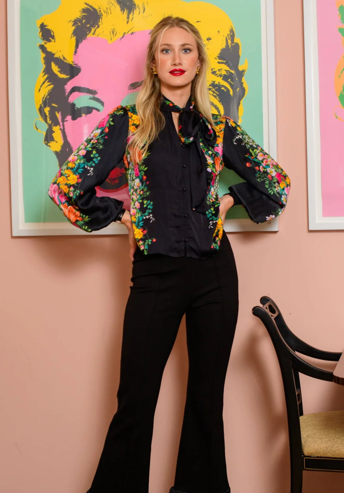 Brit Bow Blouse in Centerpiece Black