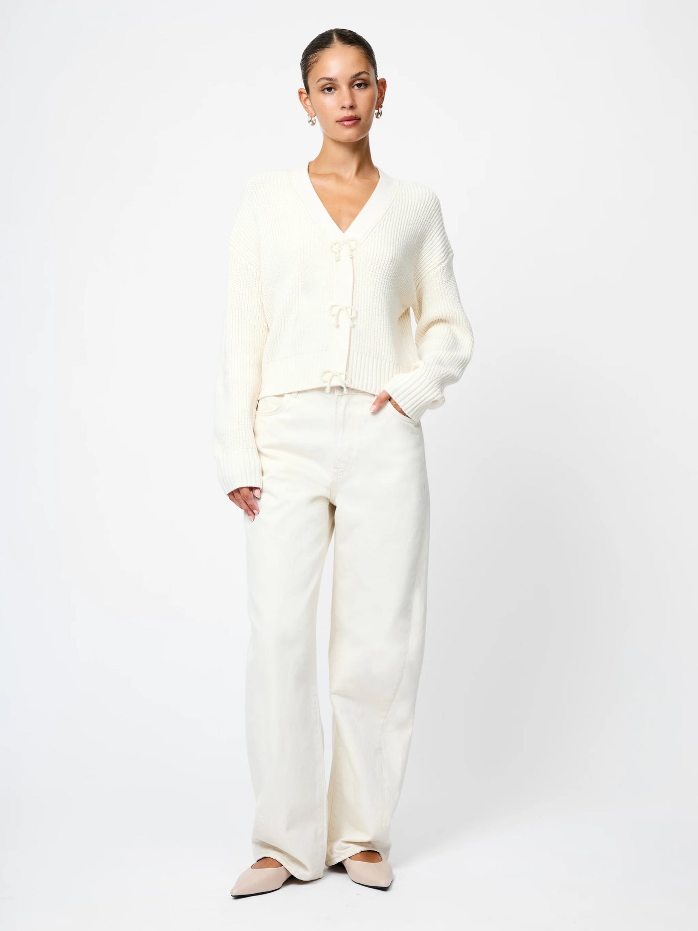 Babysoft Pearl Bow Sweater in Porcelain Cream