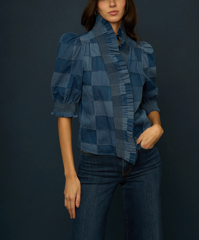 Zuri Top in Patchwork Denim