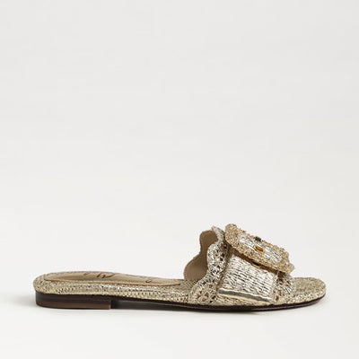 Bambi Slide Sandal in Amber Gold Raffia
