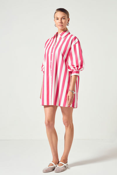 Big Stripe Shirt Dress in Hot Pink