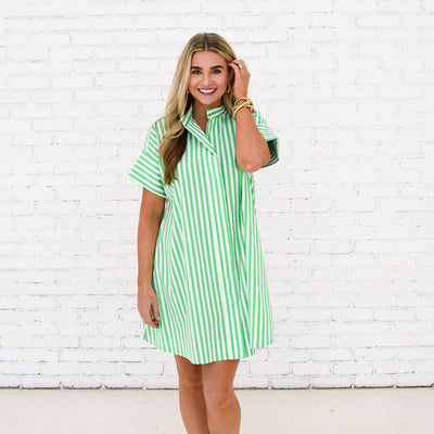 Margot Dress in Green Stripe