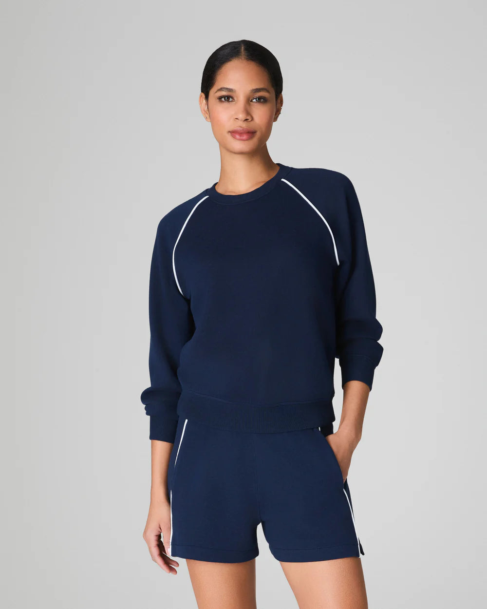 AirEssentials Pique Long Sleeve Crewneck Top in Timeless Navy