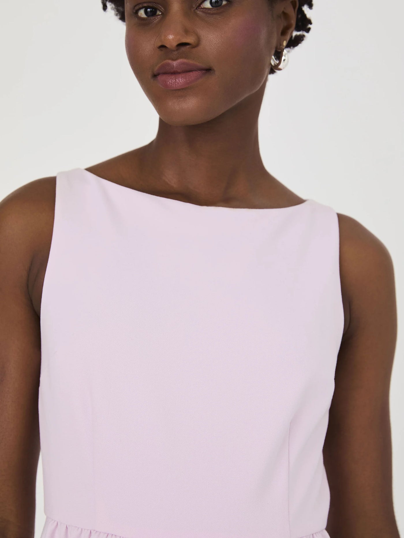 Whisper Boat Neck Mini Dress in Sweet Pink
