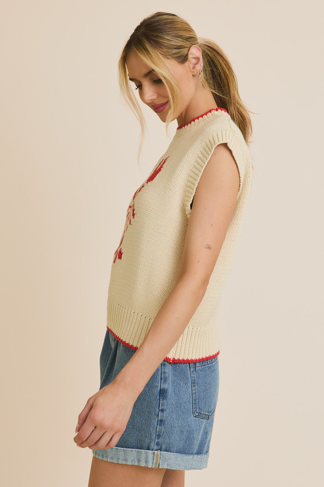 Sleeveless Lobster Sweater in Cream