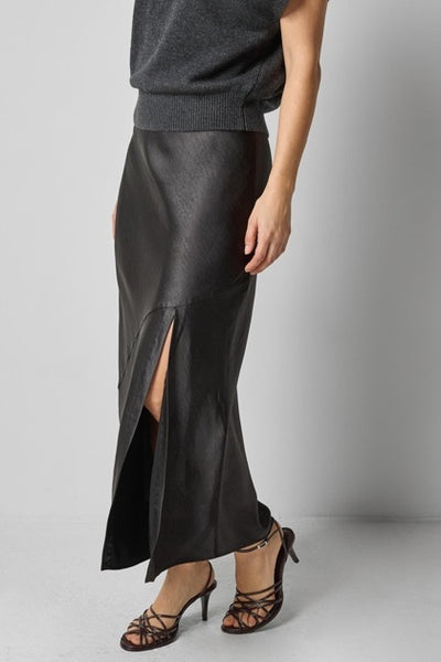 Satin Slit Front Skirt in Black