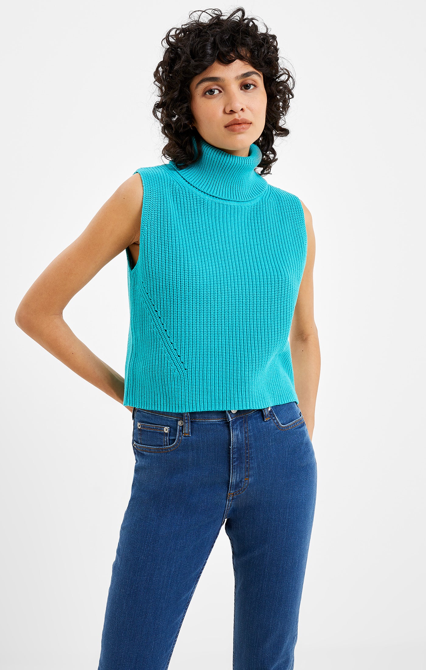 Mozart Cropped Sleeveless Jumper in Jaded Teal