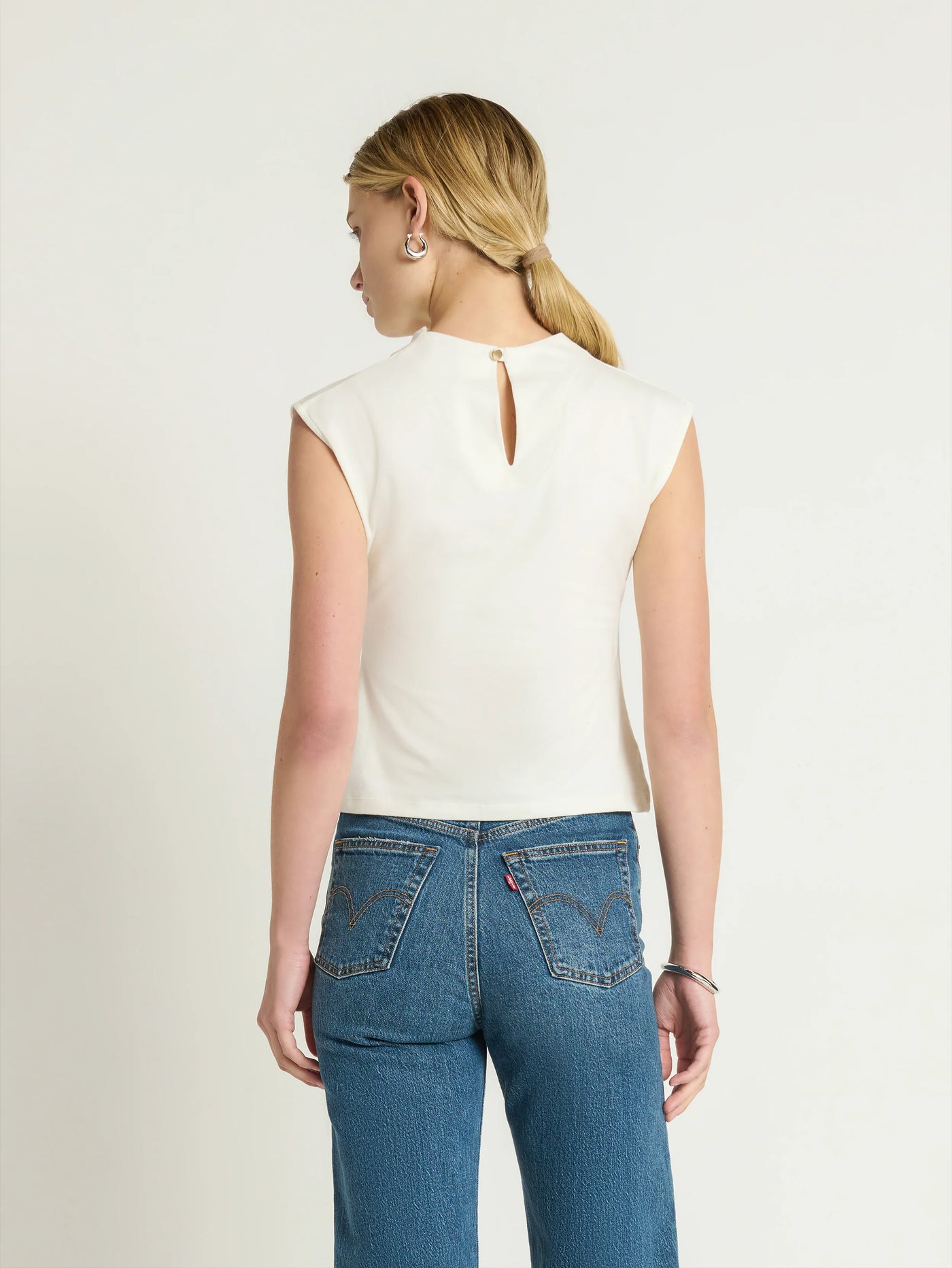 Lulu Mock Neck Top in Porcelain
