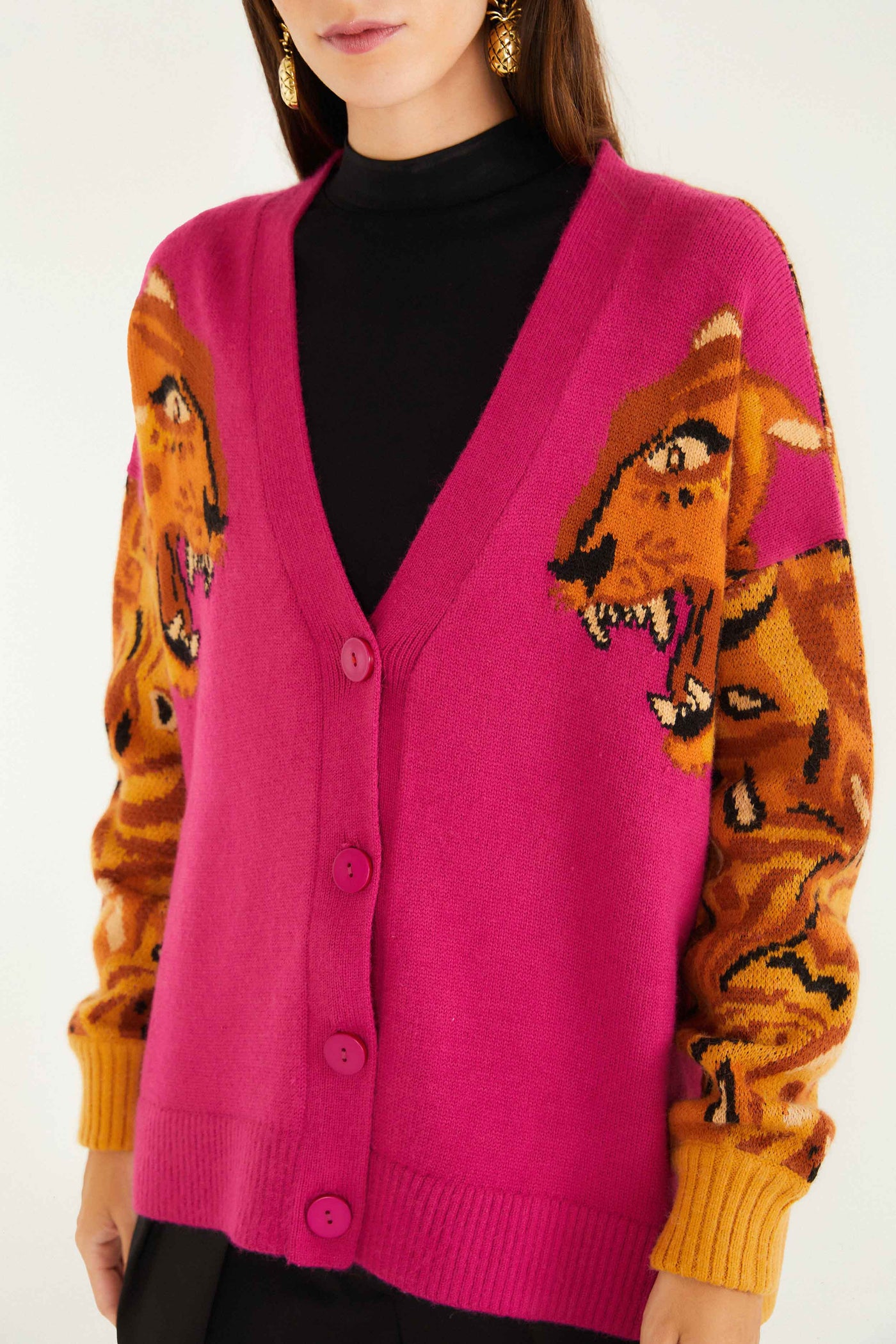 Bold Tiger Sleeve Knit Cardigan in Multi