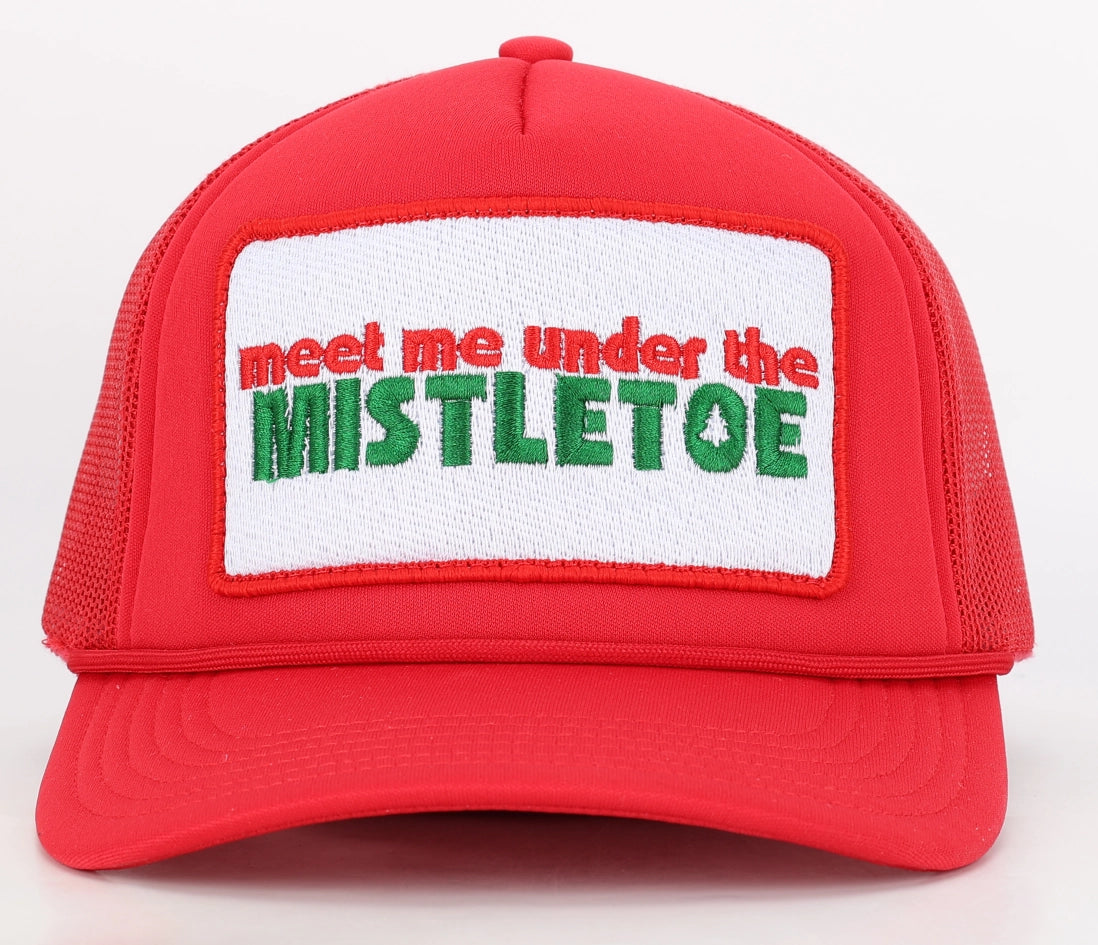 Meet Me Under the Mistletoe Trucker Hat in Red