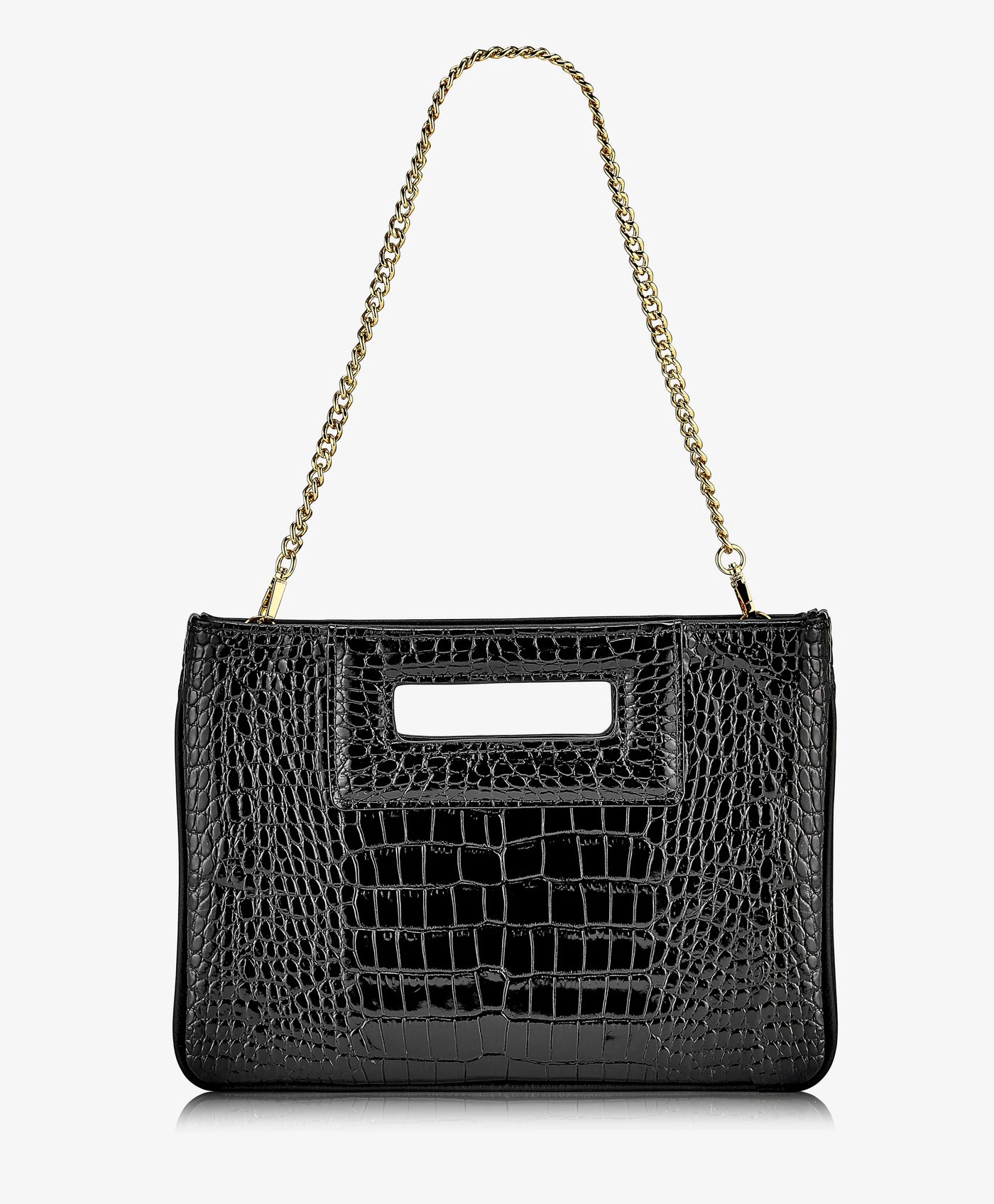 Willa Clutch in Black Embossed Croc Leather
