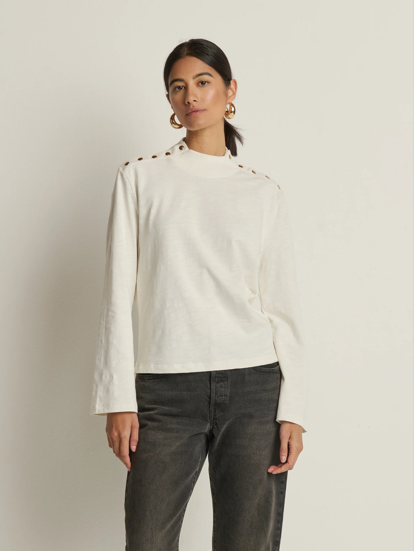 Neda Long Sleeve Top in Porcelain