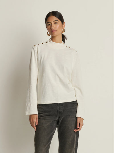 Neda Long Sleeve Top in Porcelain