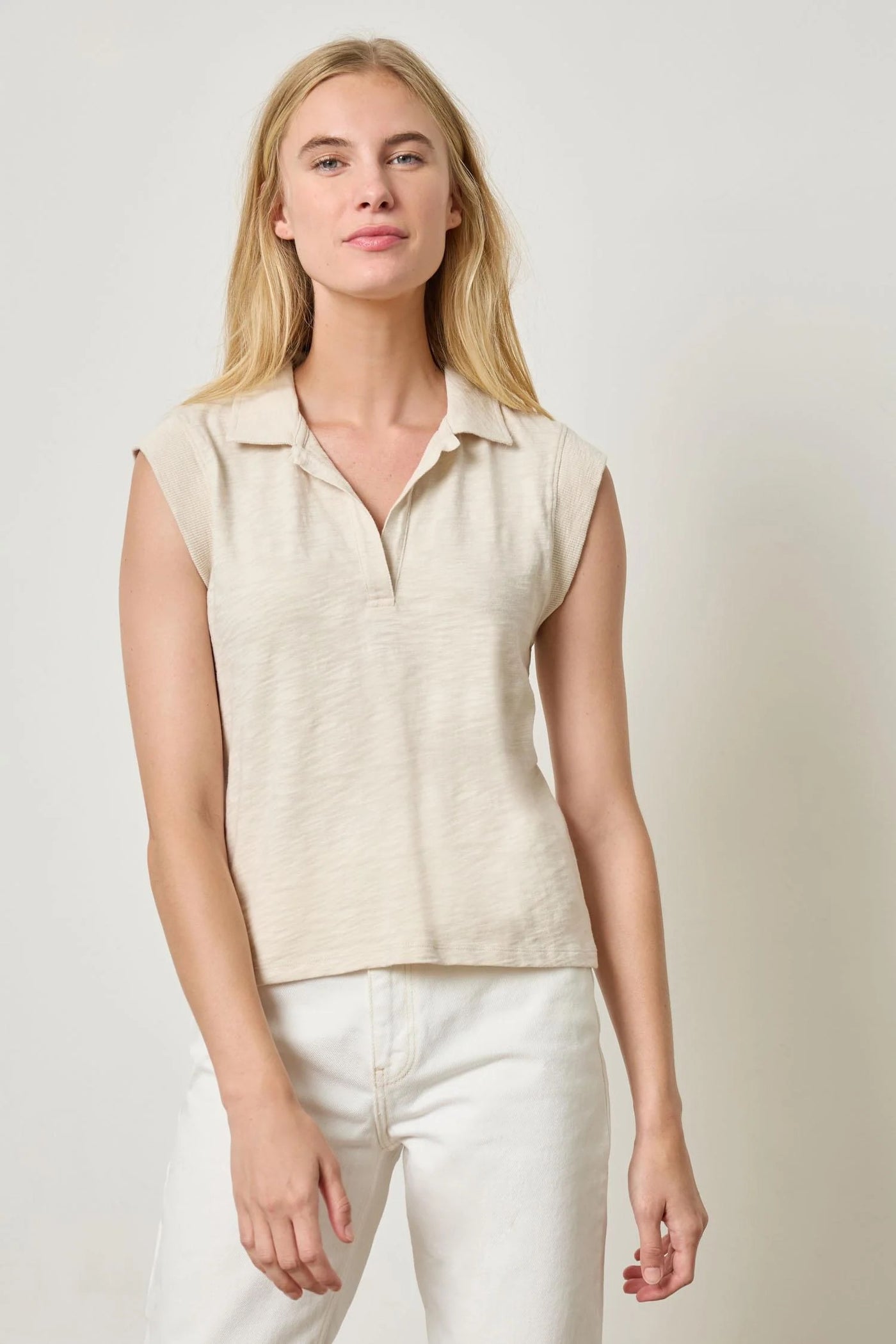 Cap Sleeve Polo in Stucco