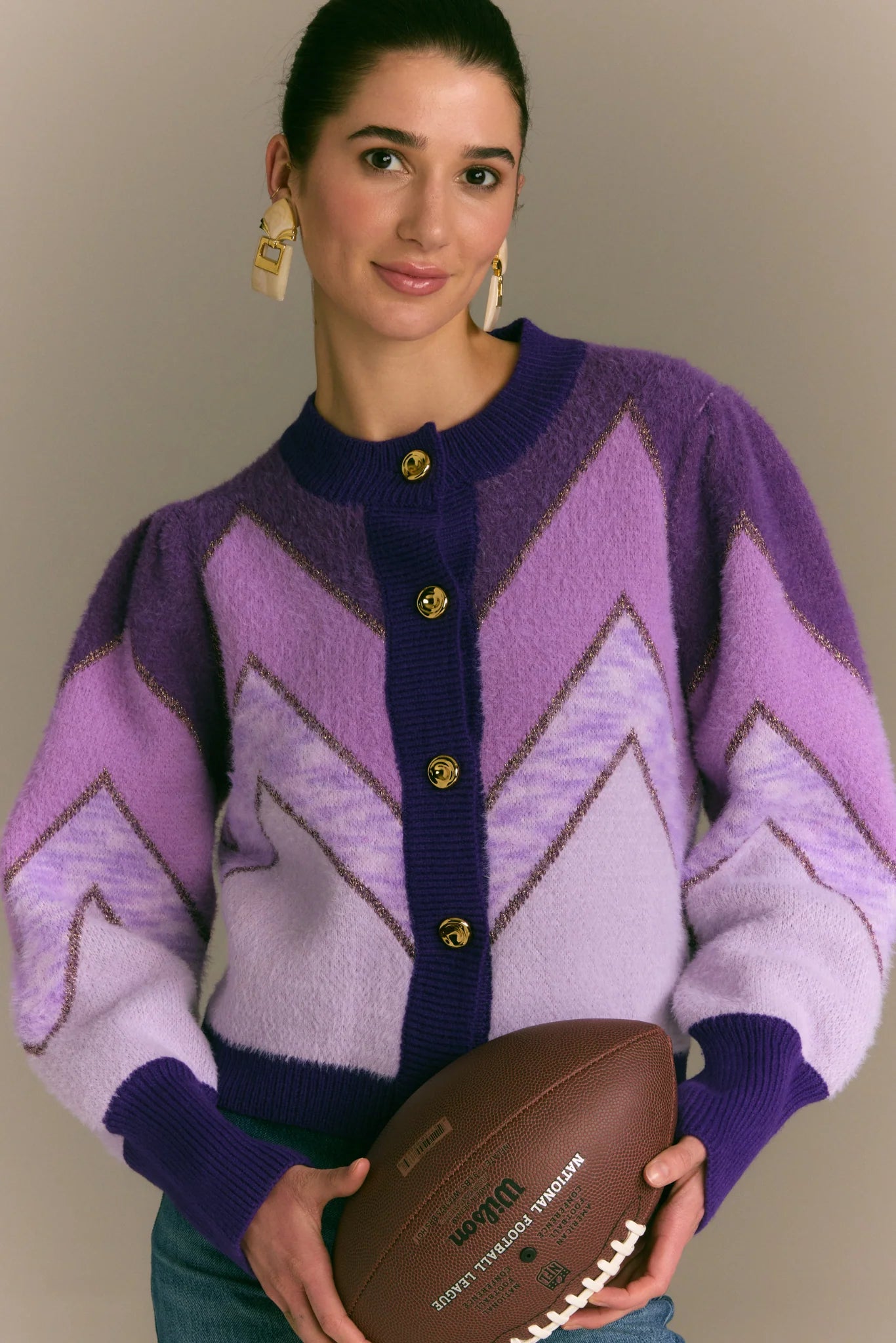 Fuzzy Chevron Cardigan in Purple Multi