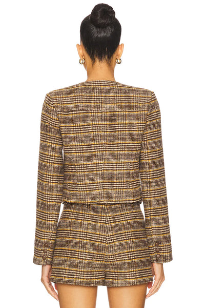 Billie Jewel Neck Jacket in Plaid