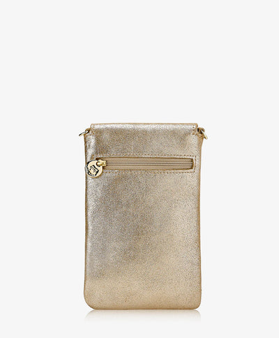 Emmie Phone Crossbody in Gold Platinum Metallic Leather