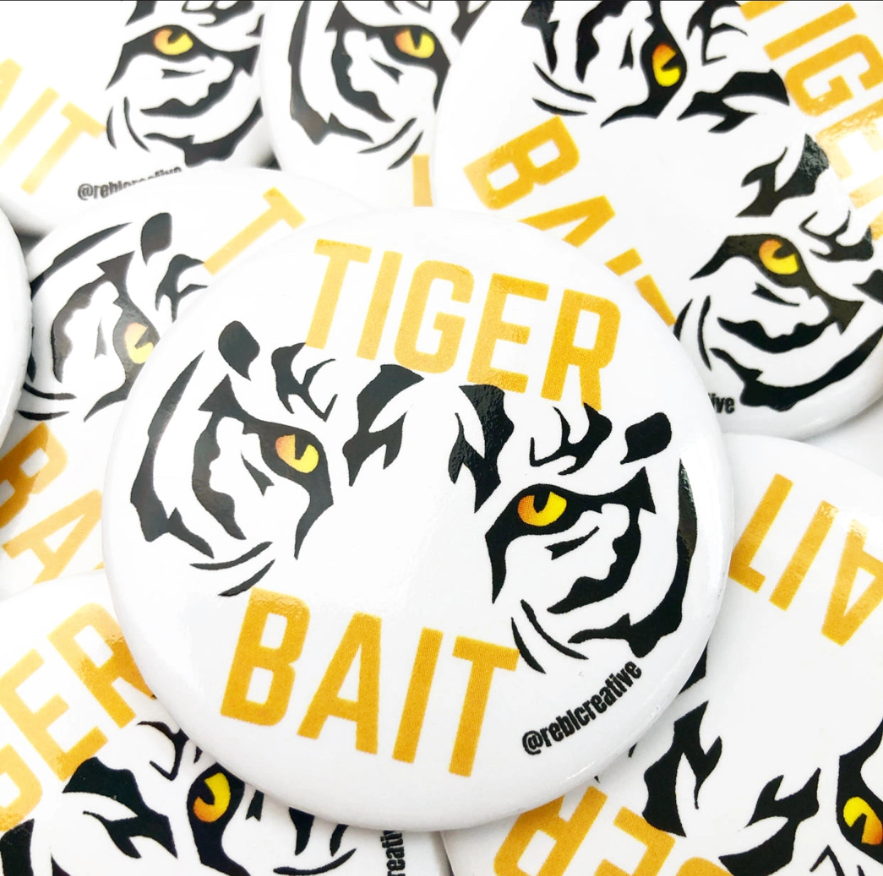 “Tiger Bait” Game Day Button in White