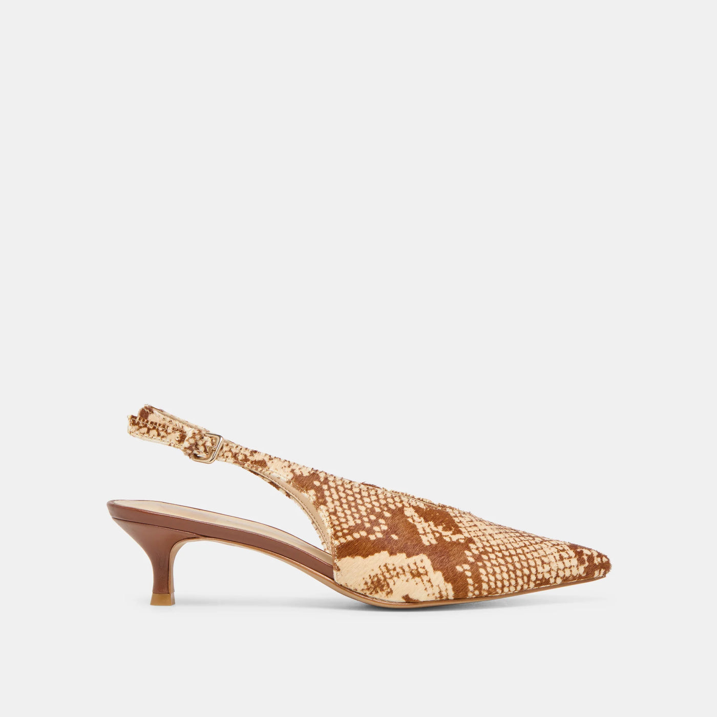 Alenna Heels in Brown Snake Calf Hair