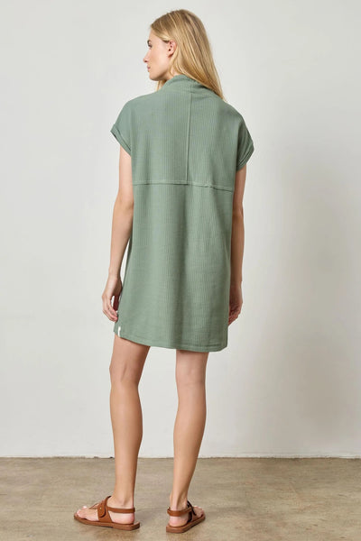 Roll Sleeve Seamed Dress in Seagrass