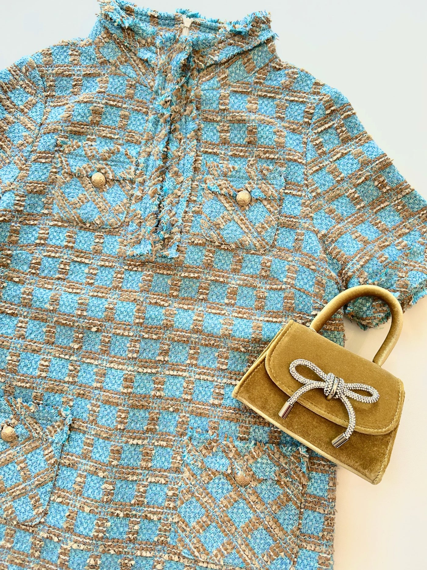 Windsor Dress in Camel/Blue