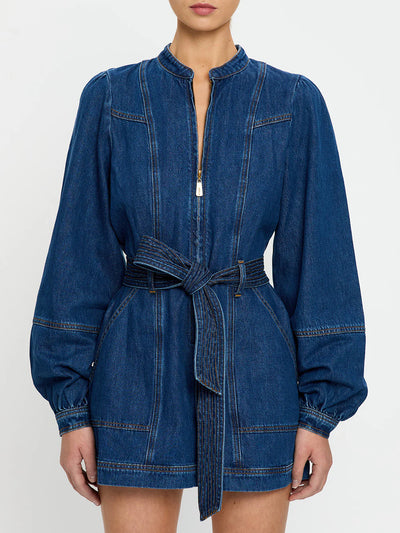 Lourdes Denim Playsuit in Indigo Blue