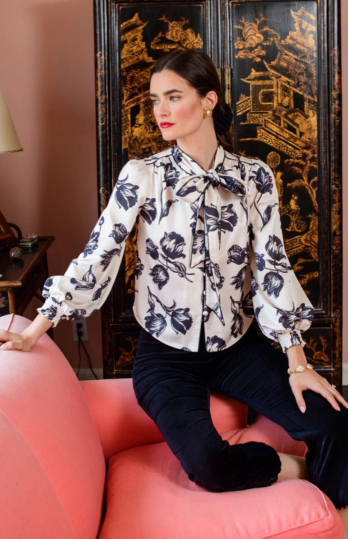 Brit Bow Blouse in Snow Tulip