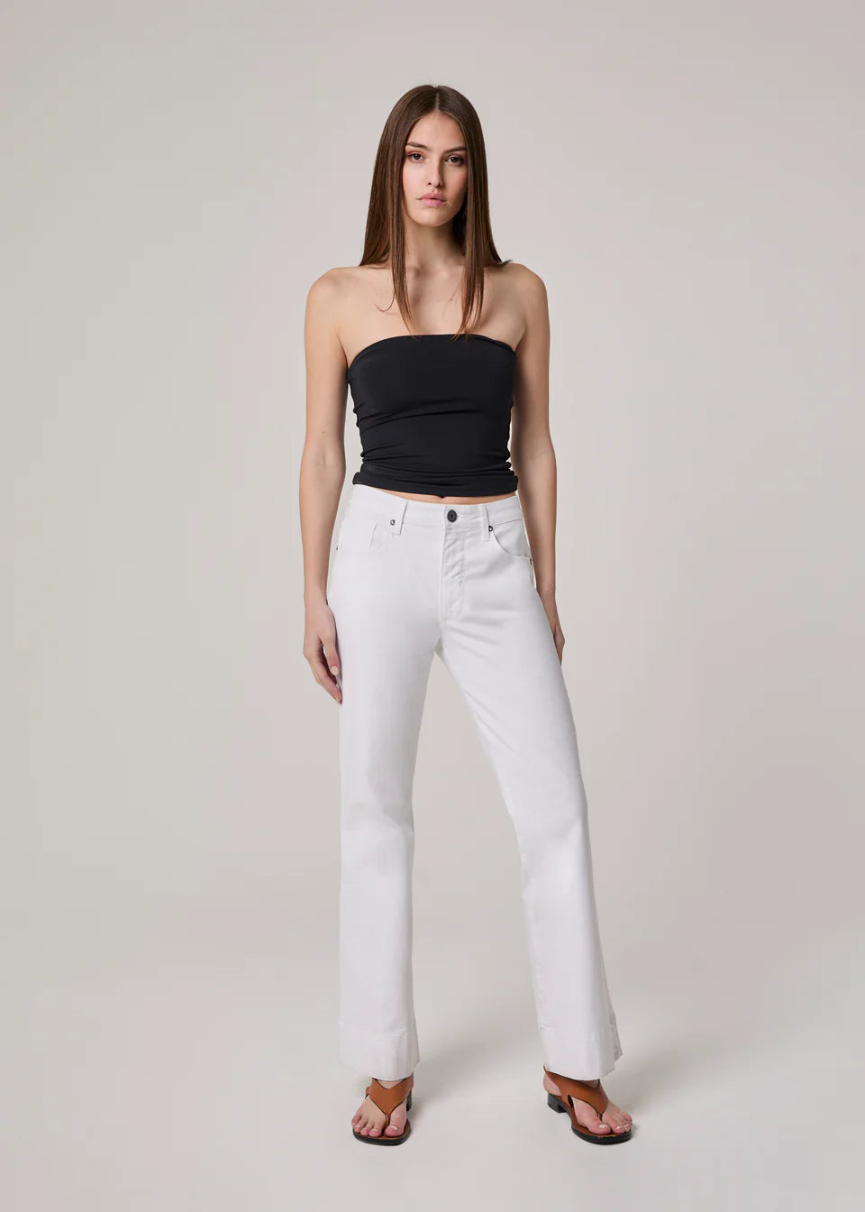 Grant High Rise Long Flare Jeans in Optic White