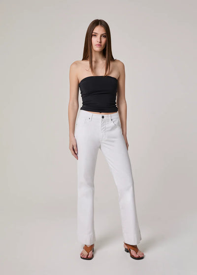 Grant High Rise Long Flare Jeans in Optic White