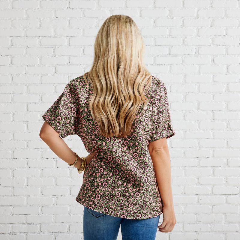 Betsy Jacquard Floral Top in Pink/Green