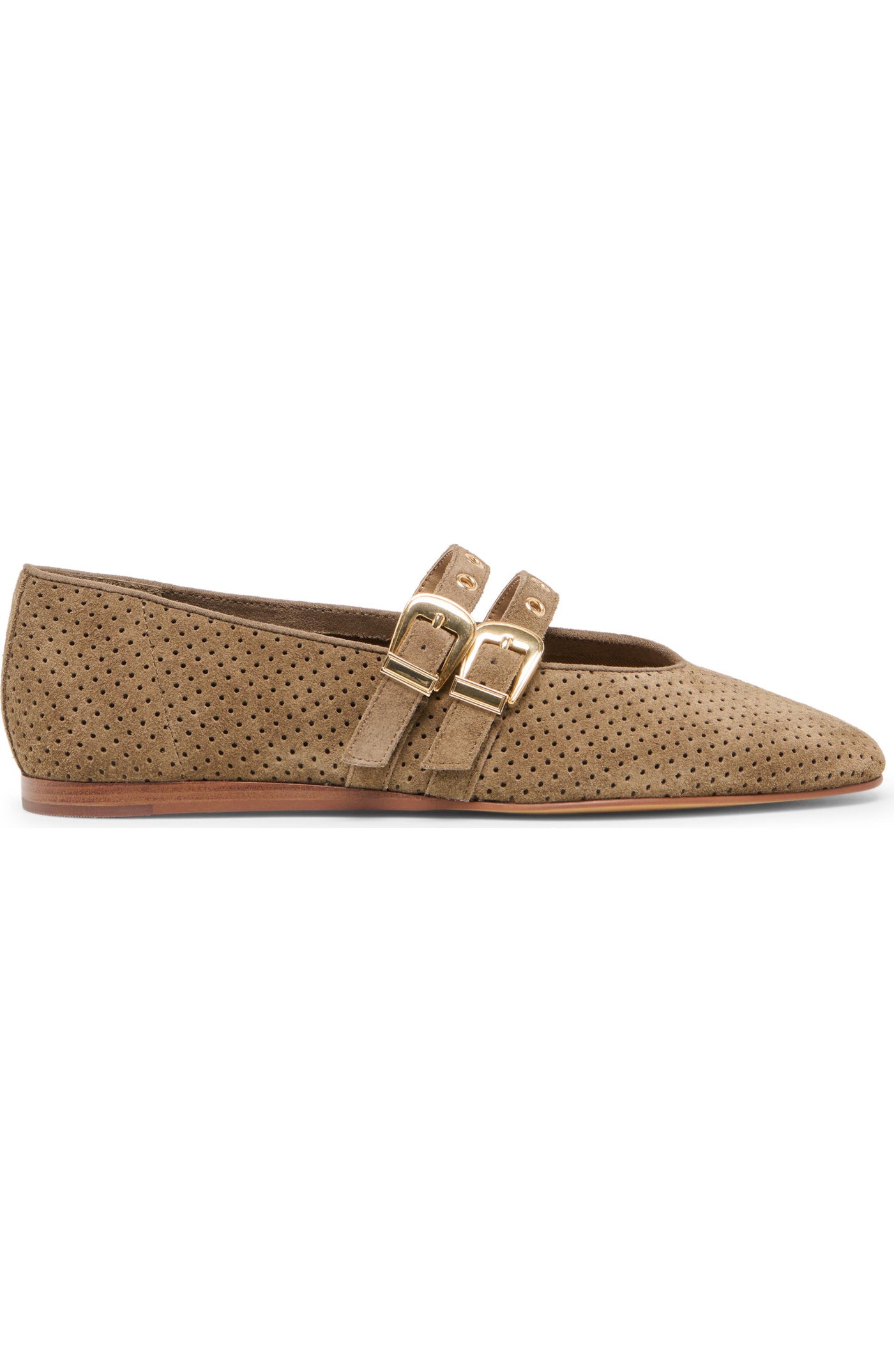 Baylee Grommet Ballet Flats in Olive Perforated Suede