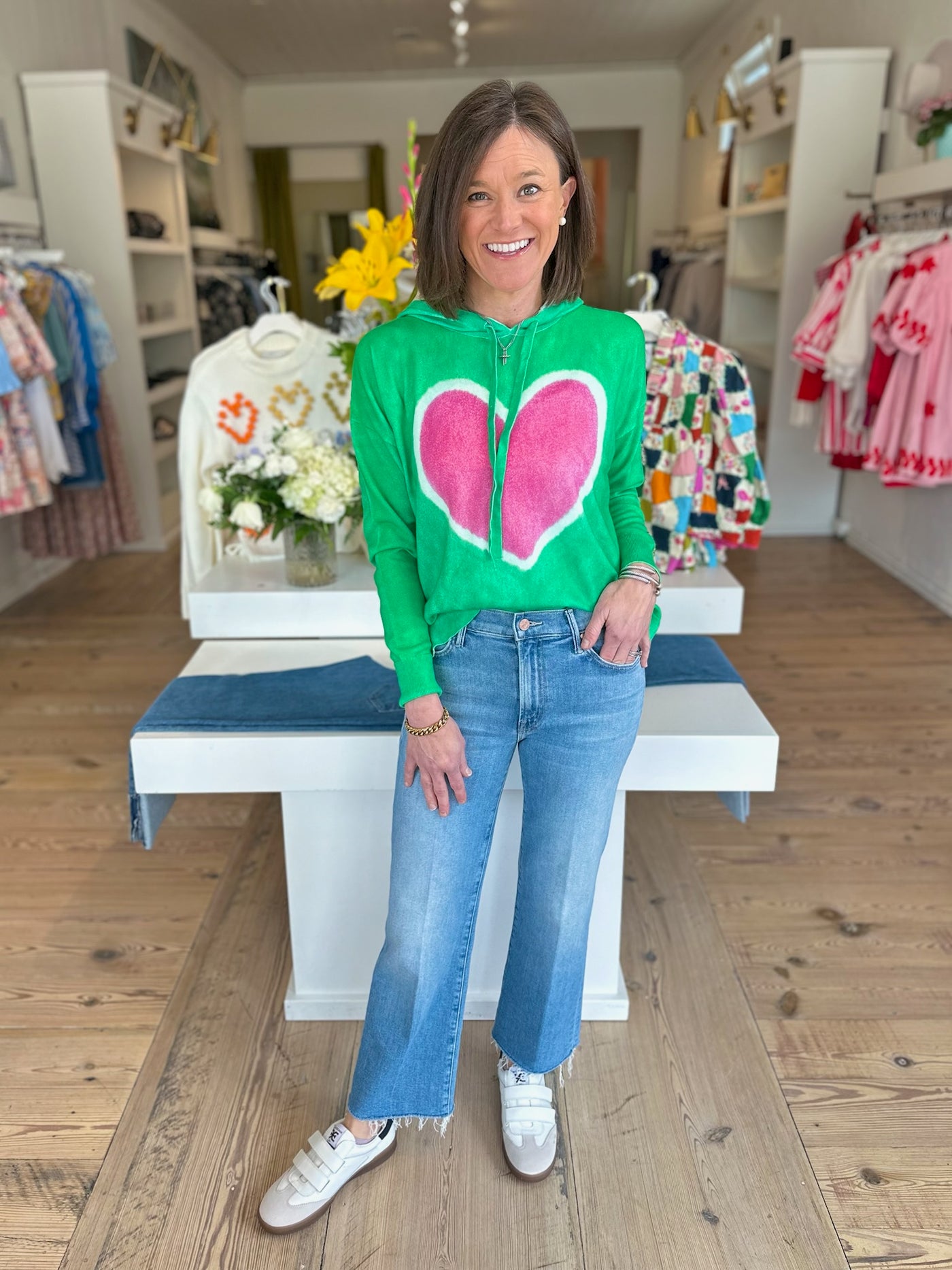 Tie-Dye Heart Hoodie in Clover