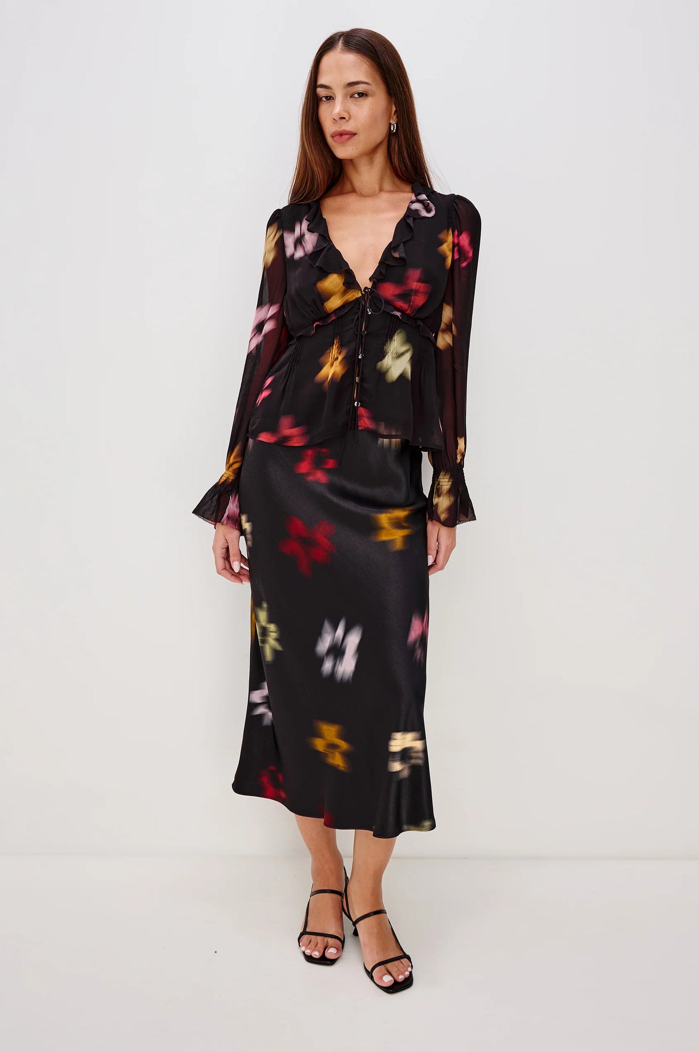 Anya Skirt in Onyx Blurred Floral