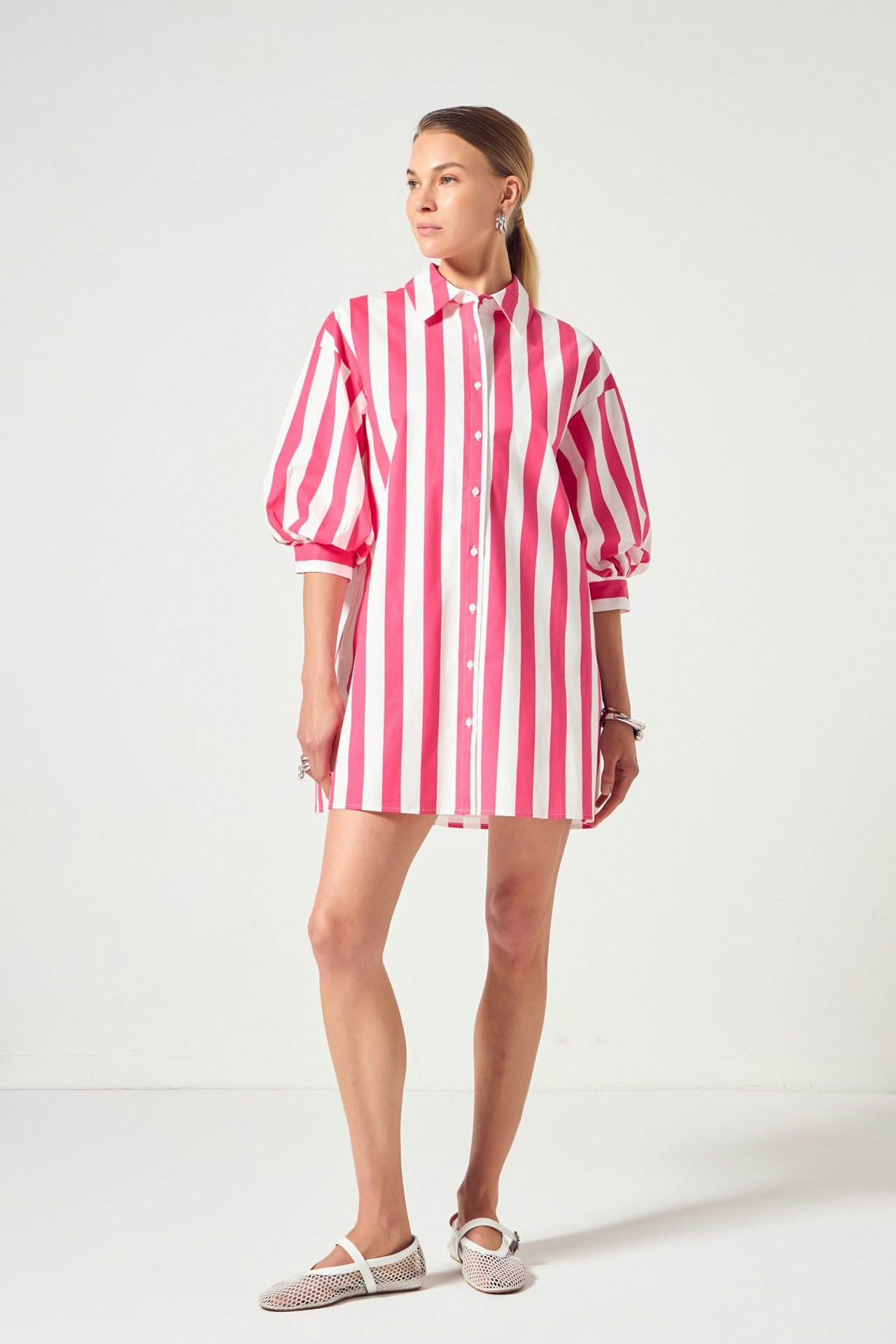 Big Stripe Shirt Dress in Hot Pink