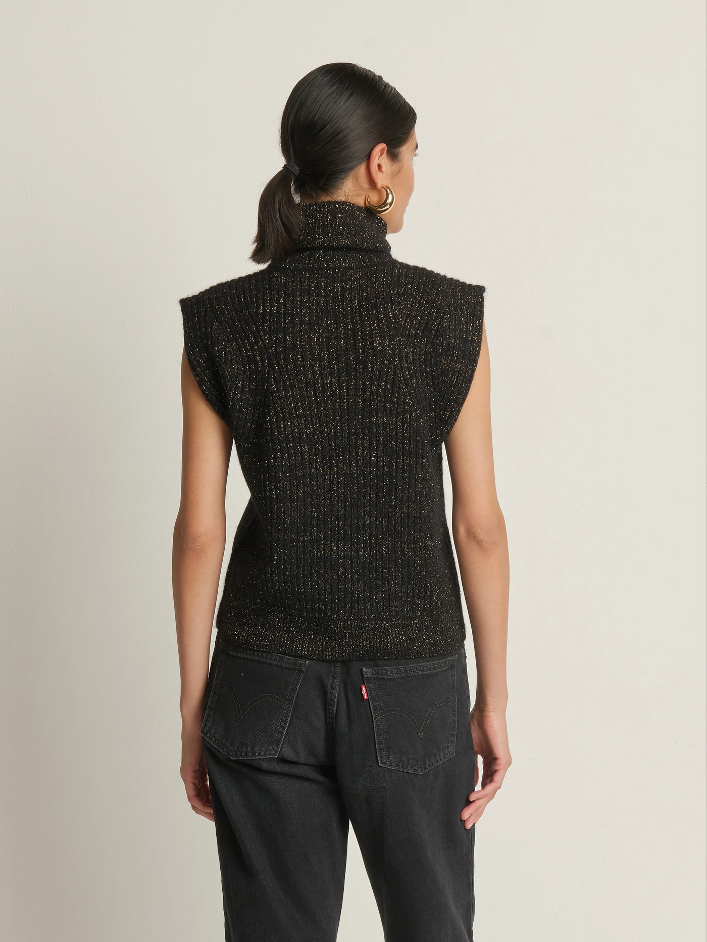 Isha Turtleneck Tank in Shiny Jet Black