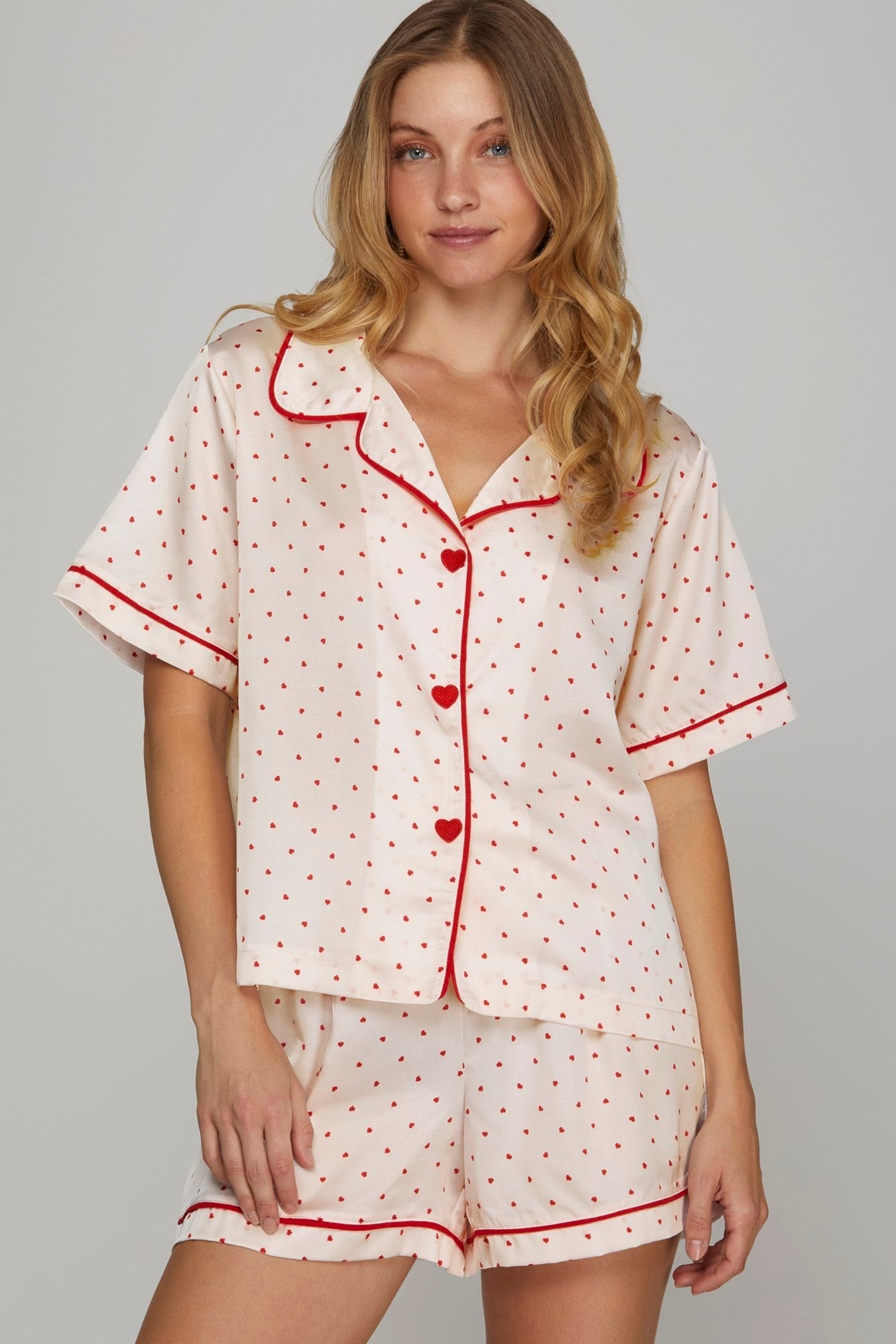 Heart Print PJ Set in Off White