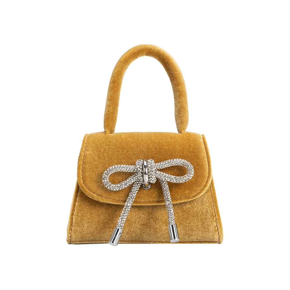 Sabrina Mini Velvet Top Handle Bag in Gold