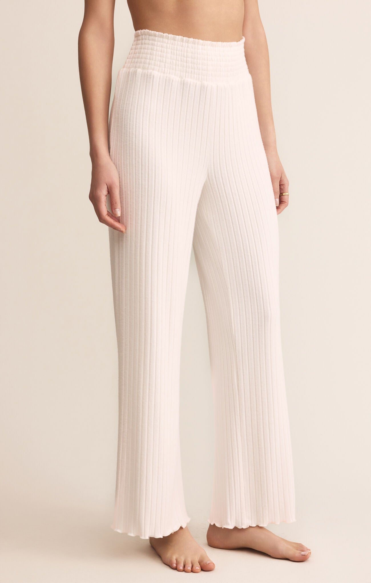 Dawn Smocked Rib Pant in Vanilla Ice