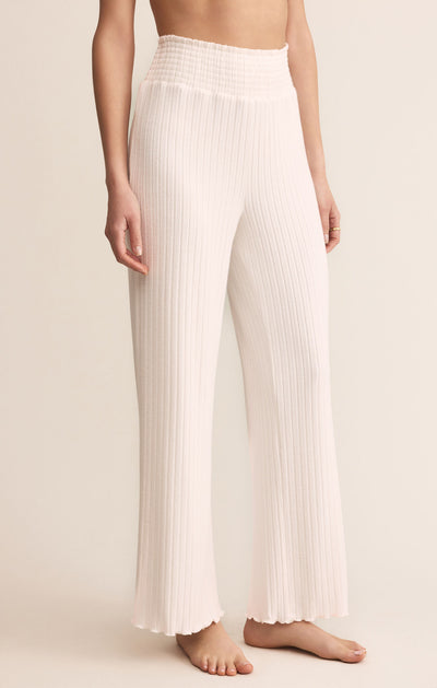 Dawn Smocked Rib Pant in Vanilla Ice