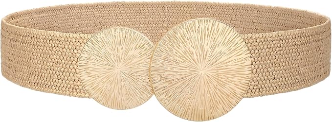 Round Buckle Rattan Belt in Natural
