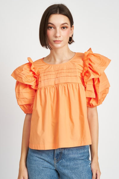 Nessa Pleated Top in Orange