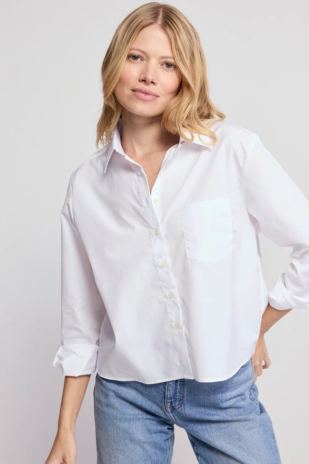 The Long Sleeve Boxy Crop Shirt in White