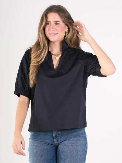 Poppy Top in Black Cotton Poplin