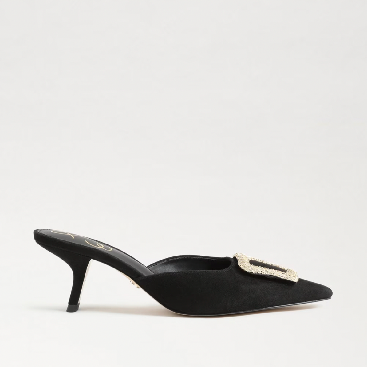 Brit Kitten Heel Mule in Black Suede