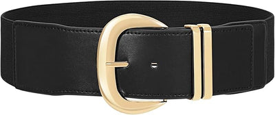Wide Elastic Waist Belt in Black/Gold