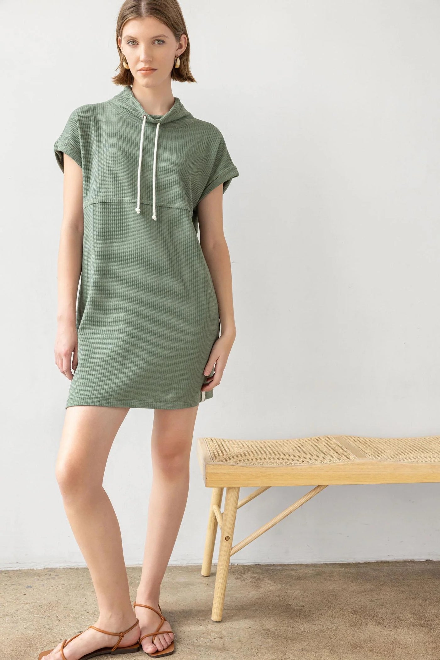 Roll Sleeve Seamed Dress in Seagrass