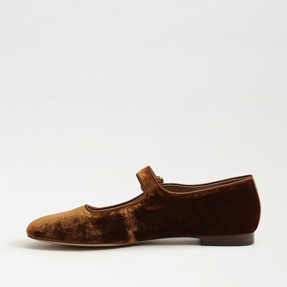 Michaela Mary Jane Flat in Spiced Carmel Brown Velvet